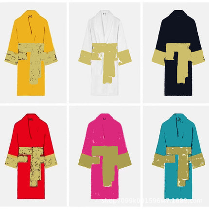 Cross-Border E-Commerce Pure Cotton Bathrobe Towel Material Unisex All-Season Lettered Bathrobe Van's Long-Style Couple's Bathrobe