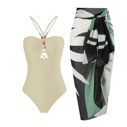 Positioning printing one-piece swimsuit women's bikini suit beach skirt belly covering slimming Amazon Southeast Asia sun protection