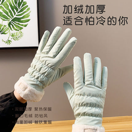 Autumn and winter warm gloves fleece-lined thick skin-feeling fabric windproof water-splashing cartoon outdoor sports cycling wholesale