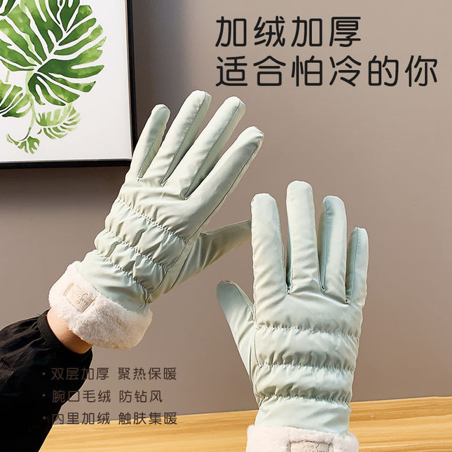 Autumn and winter warm gloves fleece-lined thick skin-feeling fabric windproof water-splashing cartoon outdoor sports cycling wholesale