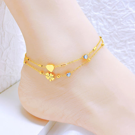 Summer new style foot decoration fashion artistic shell butterfly small chrysanthemum foot ring love zircon titanium steel non-fading factory