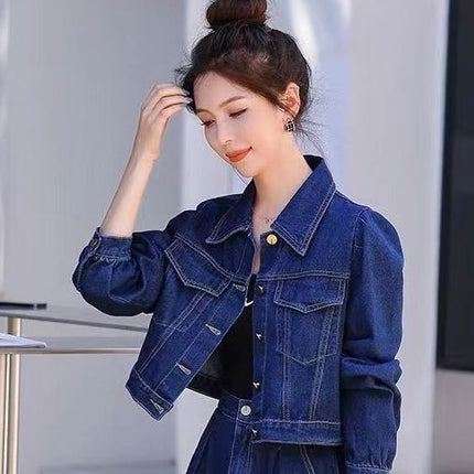 European Station Foreign Style Age-reducing Denim Dress Women's 2023 Spring and Autumn New Casual Short Jacket Skirt Two-piece Set