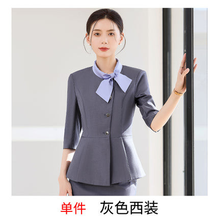 Hotel Work Clothes Female Seven-point Sleeve Spring and Autumn Front Desk Cashier Professional suit Catering Hotel Waiter Work Clothes Female