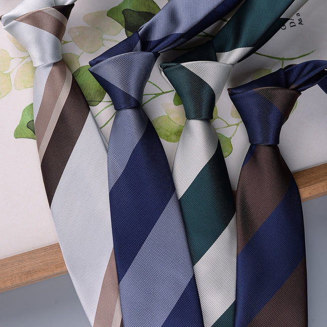 Korean-style British Business Dress Brown Green Suit Shirt Accessories All-match Retro Hand-Style 8cm Striped Tie for Men