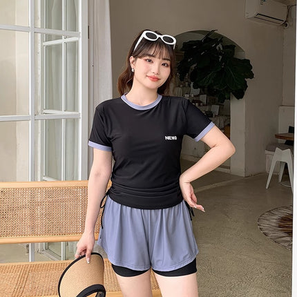 Plus Size Swimsuit for Women, Conservative Two-Piece for Curvy Figures, 100kg Tummy-Concealing Slimming Student Professional Training Swimming Sport New Model