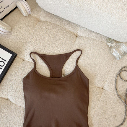 Thread Cotton Back I-shaped Design Sense Beautiful Back Integrated Fixed Cup Sling All-match Slim Look Slim Vest Base