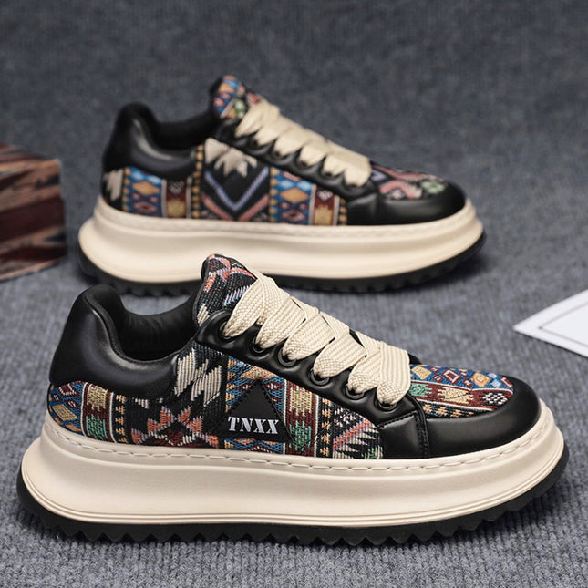 Men's Shoes 2025 Spring New Retro Embroidered Breathable Trendy Shoes Men's Thick Sole Increased Fashion Sports Casual Board Shoes