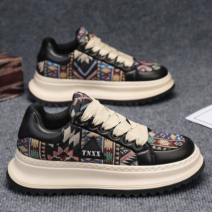 Men's Shoes 2025 Spring New Retro Embroidered Breathable Trendy Shoes Men's Thick Sole Increased Fashion Sports Casual Board Shoes