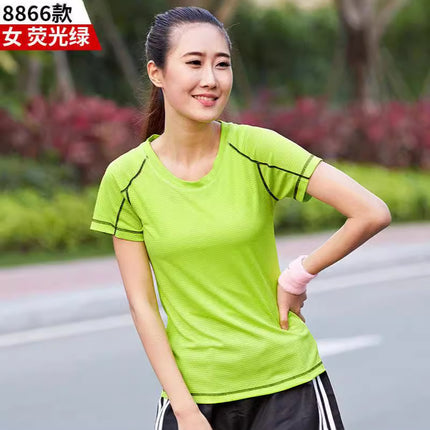 Cold Core Woven Cold Technology Fabric Round Neck Short Sleeve Women's Outdoor Quick-drying Clothes Slim-fit Running Hiking Sweat Absorbing Breathable