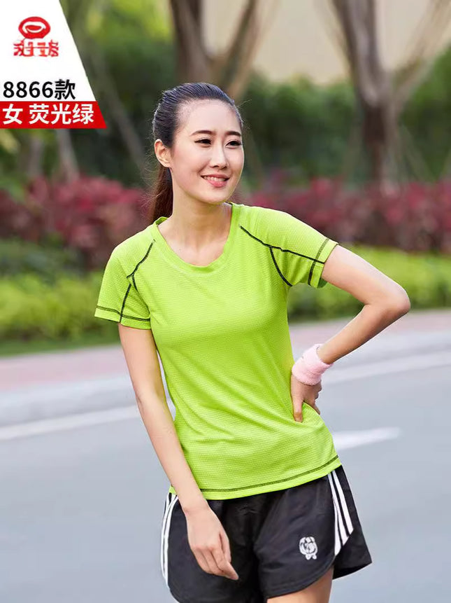 Cold Core Woven Cold Technology Fabric Round Neck Short Sleeve Women's Outdoor Quick-drying Clothes Slim-fit Running Hiking Sweat Absorbing Breathable