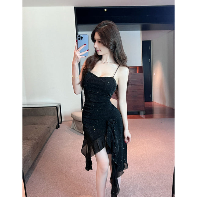 in stock 8966 Sexy Mesh Sling dress Nightclub Night Foot Bath Massage Technician Work Overalls Long Dress