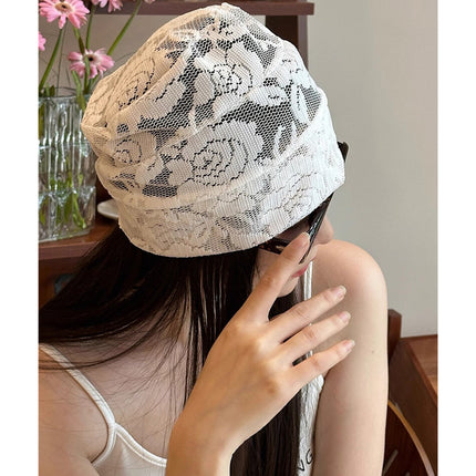 French Retro Lace Flower Head Cap Women's Summer Thin Breathable All-match Face-showing Small Head Cap Heap