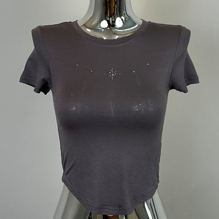 South Korea Dongdaemun new sweet and spicy figure ~ pure feminine hot drilling exposed waist short sleeve T-shirt top