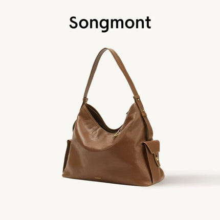 Songshanxia Xunlu Series Hobo Bag New Model Vegetable-Tanned Leather Wide Shoulder Strap Fashionable Versatile Shoulder Bag