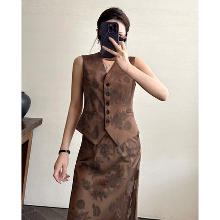 Fangfara Thirteen Lines Wholesale 2025 Summer New Products New Chinese Style National Style Jacquard Retro Skirt Two-Piece Suit