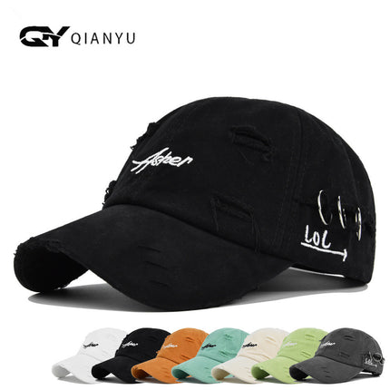 Soft Top Cap 2025 Hip-Hop Men's Korean Baseball Cap Women's Small Ripped Vintage Letter Hat New Year Face