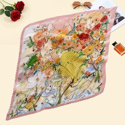 New wrinkled small square scarf female Korean imitation silk printed wrinkled small scarf Joker scarf decorative scarf wholesale