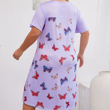 Cross-border Europe and America Amazon Spring and Summer New Short-sleeved Butterfly Printed Nightdress Home Clothes plus size Women's Casual Pajamas