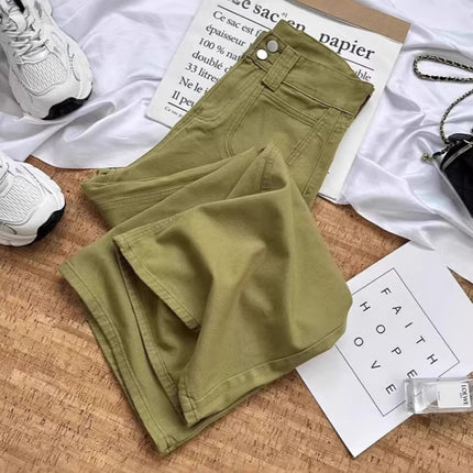 Green Wide-Leg Jeans for Women, Autumn 2025 New High-Waisted Fashion Trendy Loose Slimming Straight Pants