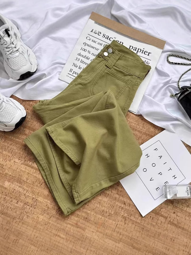 Green Wide-Leg Jeans for Women, Autumn 2025 New High-Waisted Fashion Trendy Loose Slimming Straight Pants