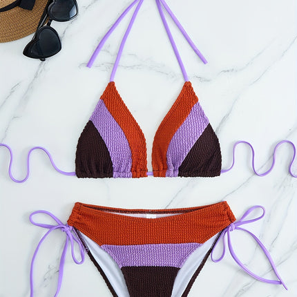 Europe and the United States cross-border new ladies split swimsuit bikini color matching drawstring backless sexy fashion swimsuit bikini