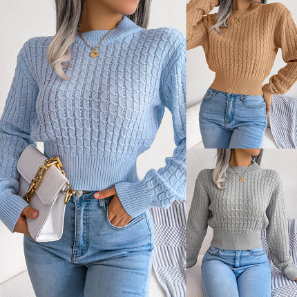 Clearance Sale: Real Photos of European and American Autumn/Winter Street Style Cable Knit Long-Sleeve Cropped Sweater. Amazon Cross-Border Women's Clothing