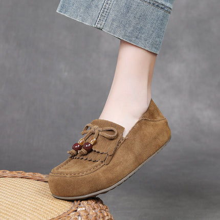 Jishu 25 Autumn New Retro Beaded Tassel Flats with Increased Height Loafers Genuine Leather Lazy Flats for Women That Can Be Worn in Two Ways
