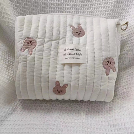 New Zipper Embroidered Cotton Mummy Bag Baby Trolley Hanging Bag Diaper Bag Portable for Going Out