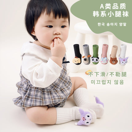 Children's mid-tube socks autumn and winter combed cotton boneless toddler socks cartoon doll dispensing non-slip baby floor