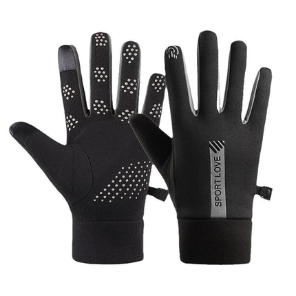 De Rong Warm Riding Gloves Women's Driving Windproof fleece-lined Water-repellent Vertical Label Men's Gloves Touch Screen Non-slip Cold-proof