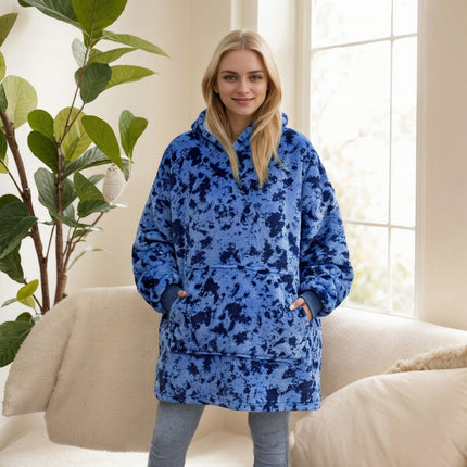 Hooded Blanket with Purple Dog Print, Large Size, Double-Sided Cotton Fleece, Comfortable and Warm, with Hood, for Lazy People, Suitable for Cross-Border Trade in Europe and America