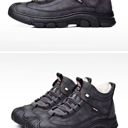 Cold-resistant warm cotton-padded shoes men's warm winter thickened fluff outdoor leather high-top one-piece Northeast snow boots non-slip