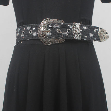 Denim Destruction Belt Blue European and American Women Retro Baroque Fashion Decorative Belt