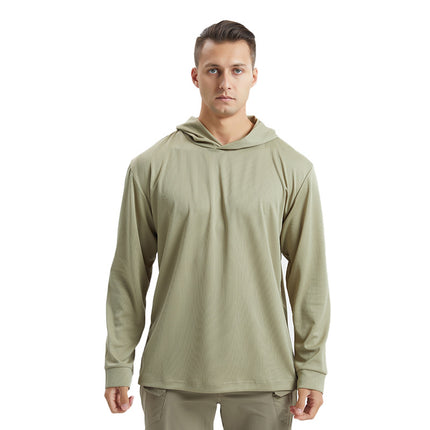 New Men's Long-Sleeved Quick-Drying Hooded Sun Protection t Outdoor Tactical Sports Physical Fitness Breathable Camouflage T-Shirt Camping Style Fishing
