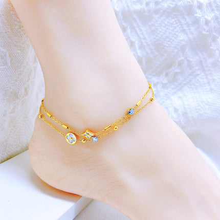 Summer new style foot decoration fashion artistic shell butterfly small chrysanthemum foot ring love zircon titanium steel non-fading factory