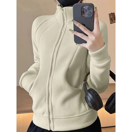 Polar Fleece Thickeneded Jacket Women's Fleece Jimo Sweatshirt Jacket Liner Autum Slim Cardigan Hooded