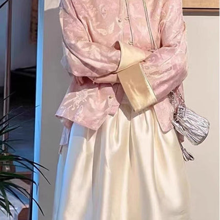 Niche Design New Chinoiserie Light National Style Top 2024 Spring New Buttoned Tang Suit Skirt Suit