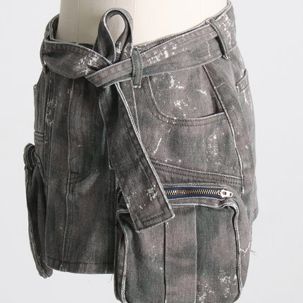 European and American Sexy Hot Girl Short Skirt 2026 Spring New Fashion Lace-Up Waist-Cinching Pocket Zipper Design Half Skirt for Women
