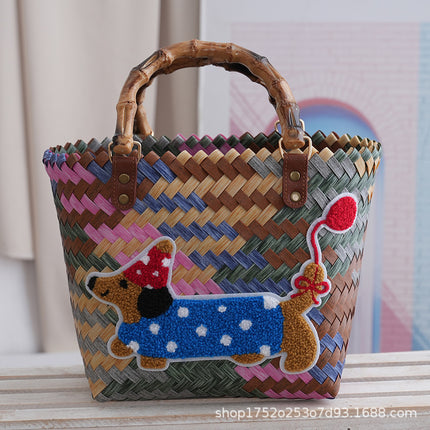 Retro Dachshund Dog Tote Bag Commuter Large Capacity Vegetable Basket Fashion Dachshund Dog Lady Cartoon Cute Bag Handbag