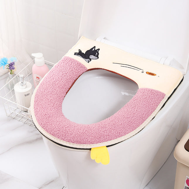 Household toilet cover portable zipper toilet seat cushion winter plush toilet seat cover waterproof thickened toilet mat