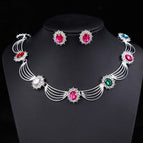 Silver base mixed color necklace + earring studs