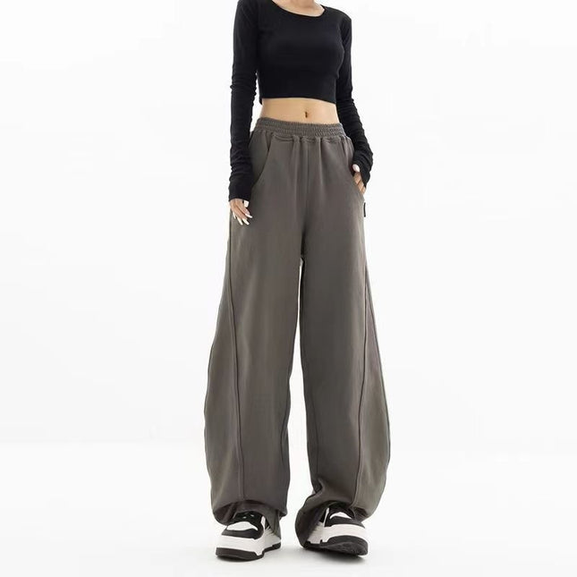 2024 New Autum Dark Gray Sweatpants Women's Loose Sweatpants Banana Pants Hiphop Elastic Waist Wide Leg Pants