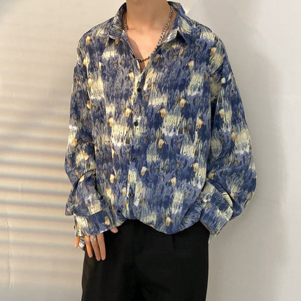 Fairy shirt men's Spring and Autumn fun printed shirt men's long sleeve Hong Kong style loose fashion casual Japanese coat