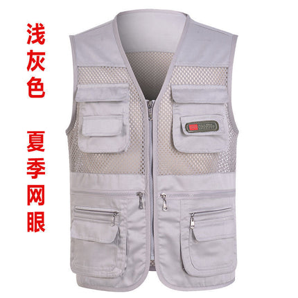 Spring and Summer Mesh Vest for Middle-Aged People Fishing All Seasons Multi-Pocket Vest Men's Spring and Autumn Casual Tactical Vest Dropshipping