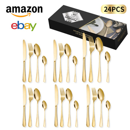 Cross-border Amazon stainless steel tableware 24 pieces suit Western tableware steak knife fork spoon gift box tableware suit