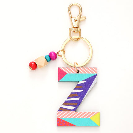 New Holiday Style Color Wooden Beads 26 Letter Keychain Key Chain Bag Hanging Accessories Cross-border Amazon
