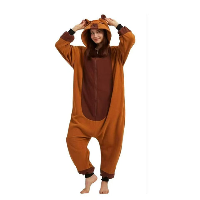 Kapibala Pajamas for Women in Autumn and Winter Cute Cartoon One-Piece Thickeneded Warm Flannel Extended Student Home
