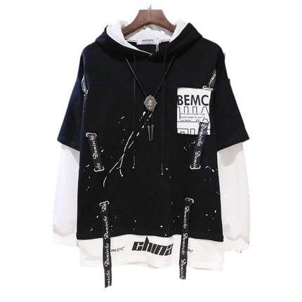Functional Style Sweater Men's Hooded Jacket National Fashion Autumn ins Hong Kong Style Loose All-match Personalized Street Hip-hop Trend