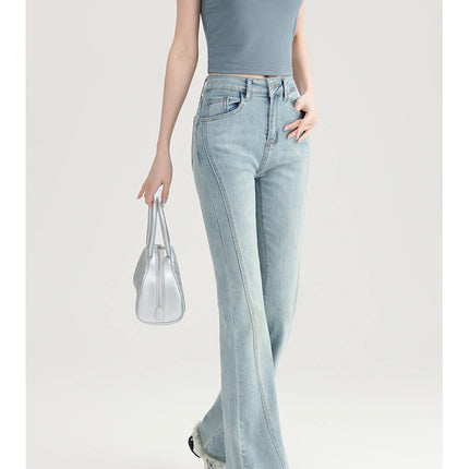 High Waist Micro-flared Jeans Women's 2025 Spring New Arrival Short-length Rag-edge Design Stretch Slim-fit Horseshoe Pants