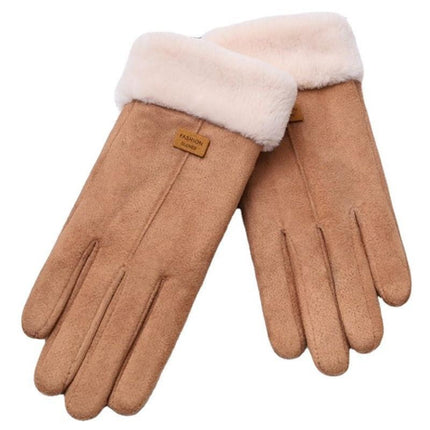 Gloves Women's Winter fleece-lined Thickened Warm Driving Cute Riding Autumn and Winter Windproof Cold-proof Touchscreen Cotton Gloves
